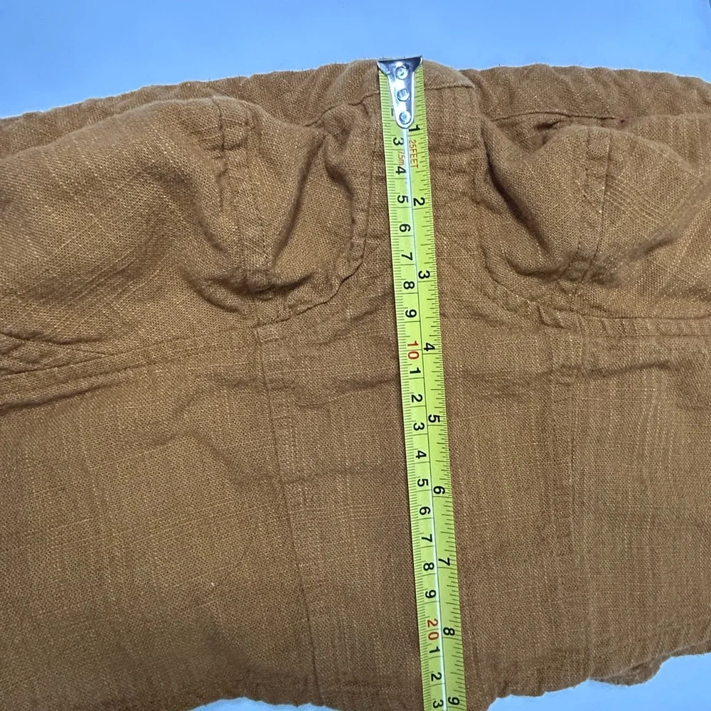 Free People Smocked Bandeau Tube Top Boho Mustard Linen Blend Strapless  S